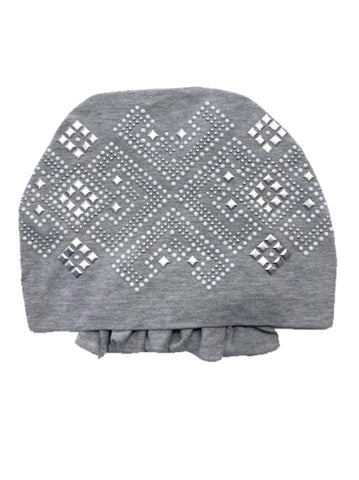 ABBEY-RS-688#The Abbey Cap Heather Gray w/Metal Rhinestud Aztec Pattern