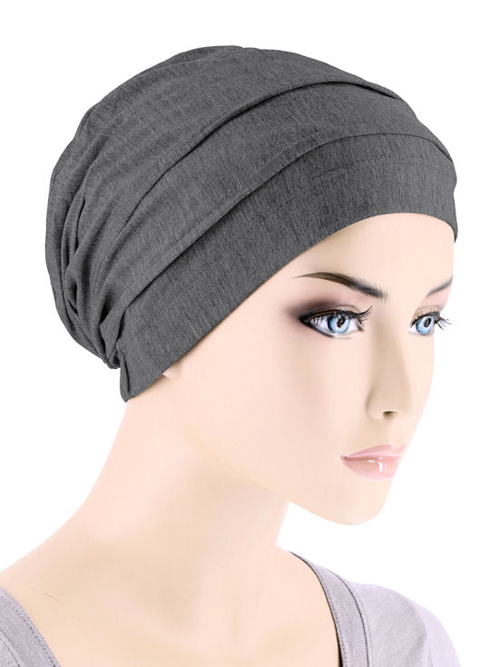 BBPCAP-CHARCOAL#Lux Bamboo Pleated Cap in Charcoal Gray
