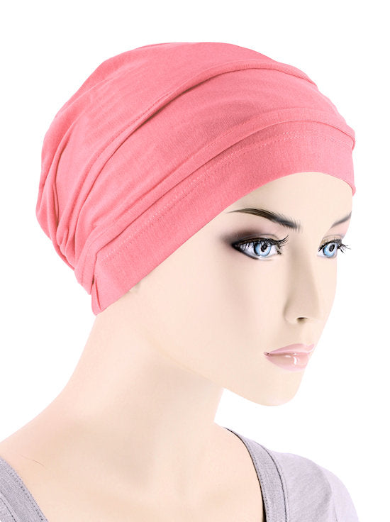 BBPCAP-CORAL#Lux Bamboo Pleated Cap in Coral Pink
