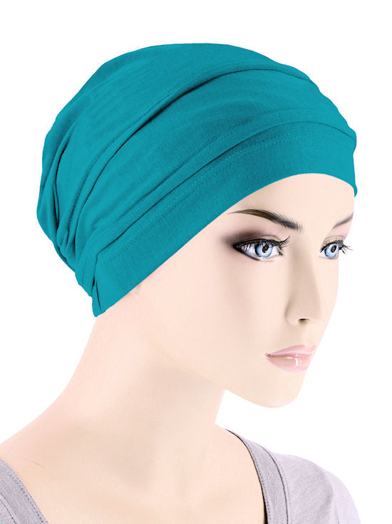 BBPCAP-LTTEAL#Lux Bamboo Pleated Cap in Light Teal