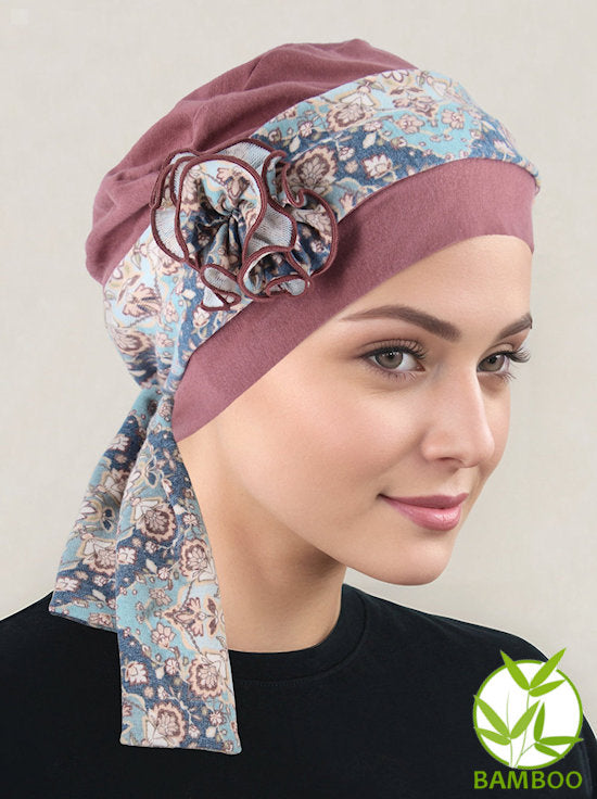 BBCAPSASH-PINK#Bamboo Cap Rosette Sash Rose Pink