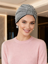 TURBANBBR-BLACKHG#Classic Bamboo Turban Reversible Black/Heather Gray