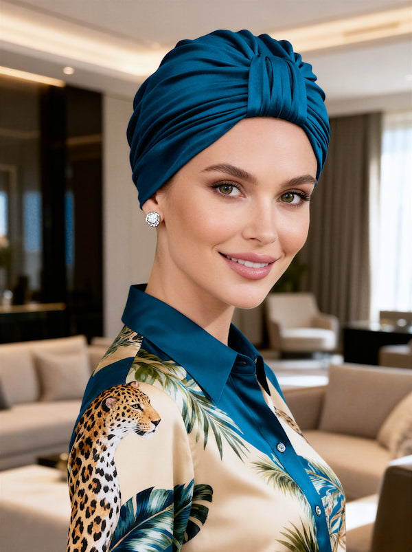 TURBANBB-TEAL#Classic Bamboo Turban Teal Blue (small)