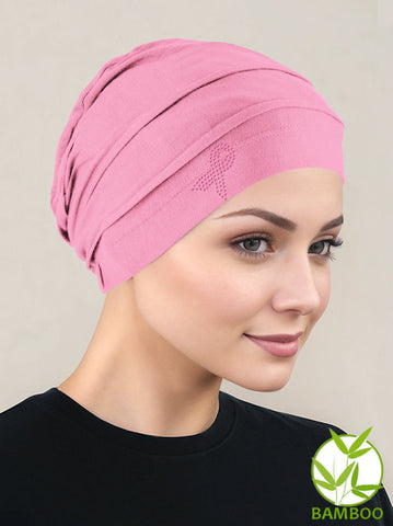 BBPCAP-PINKPR#Bamboo Pleated Cap Cashmere Pink Pink Ribbon