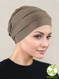 BBPCAP-COCOPR#Bamboo Pleated Cap Coco Brown Pink Ribbon