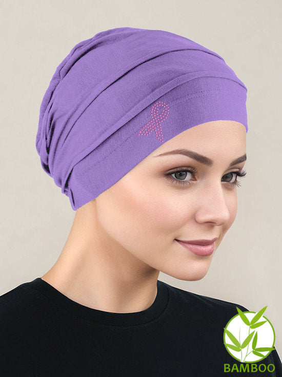 BBPCAP-LILACPR#Bamboo Pleated Cap Lilac Pink Ribbon