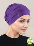BBPCAP-PURPLEPR#Bamboo Pleated Cap Purple Pink Ribbon