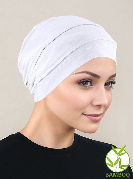 BBPCAP-WHITE#Lux Bamboo Pleated Cap in White