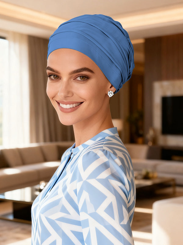 BBPCAP-PERIWINKLE#Lux Bamboo Pleated Cap in Periwinkle Blue