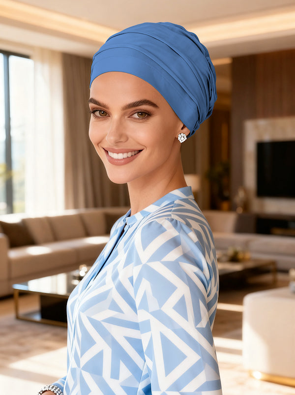 BBPCAP-PERIWINKLE#Lux Bamboo Pleated Cap in Periwinkle Blue