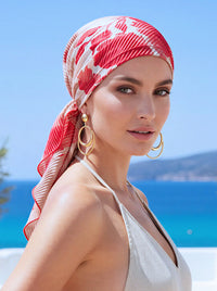 BELLA-741#The Bella Scarf Plisse Coral Peach Floral