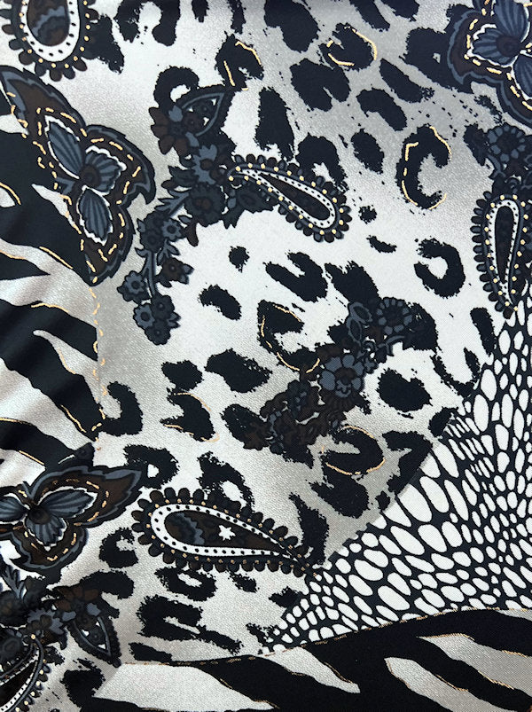 BELLA-908#The Bella Scarf Gray Gold Animal Floral Sequin