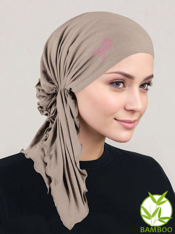 BELLA-BB-777PR#The Bella Scarf Bamboo Champagne Beige Pink Ribbon