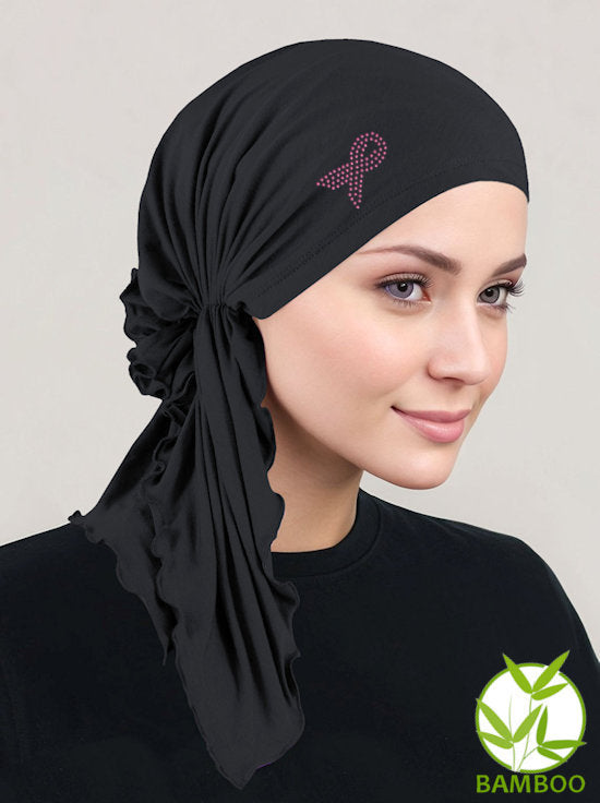 BELLA-BB-778PR#The Bella Scarf Bamboo Onyx Black Pink Ribbon