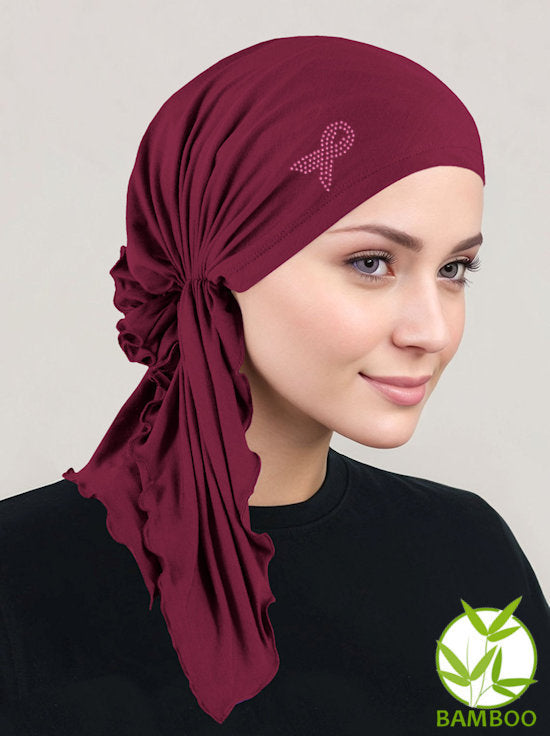BELLA-BB-790PR#The Bella Scarf Bamboo Burgundy Pink Ribbon