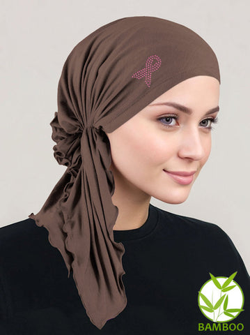 BELLA-BB-779PR#The Bella Scarf Bamboo Cedar Brown Pink Ribbon