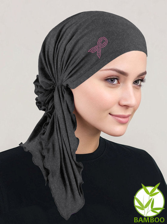 BELLA-BB-804PR#The Bella Scarf Bamboo Charcoal Gray Pink Ribbon