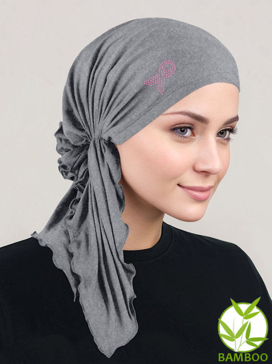 BELLA-BB-782PR#The Bella Scarf Bamboo Heather Gray Pink Ribbon