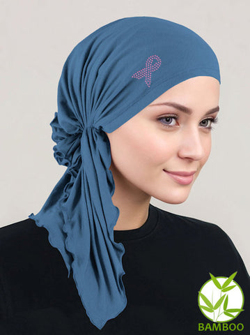 BELLA-BB-806PR#The Bella Scarf Bamboo Indigo Blue Pink Ribbon