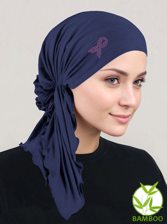 BELLA-BB-785PR#The Bella Scarf Bamboo Navy Blue Pink Ribbon