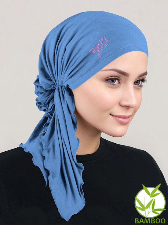 BELLA-BB-786PR#The Bella Scarf Bamboo Periwinkle Blue Pink Ribbon