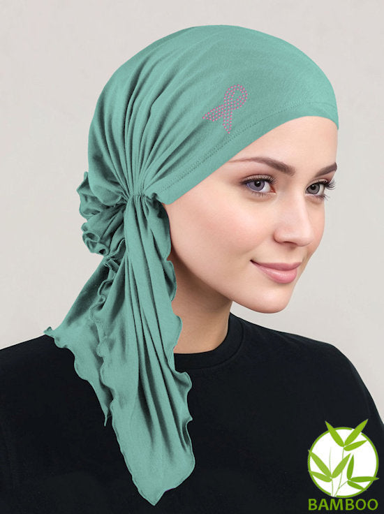 BELLA-BB-799PR#The Bella Scarf Bamboo Sage Green Pink Ribbon