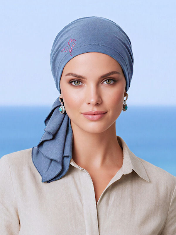 BELLA-733PR#The Bella Scarf Light Denim Pink Ribbon