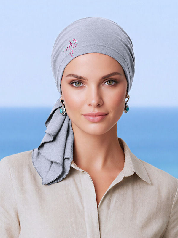 BELLA-732PR#The Bella Scarf Heather Gray Pink Ribbon
