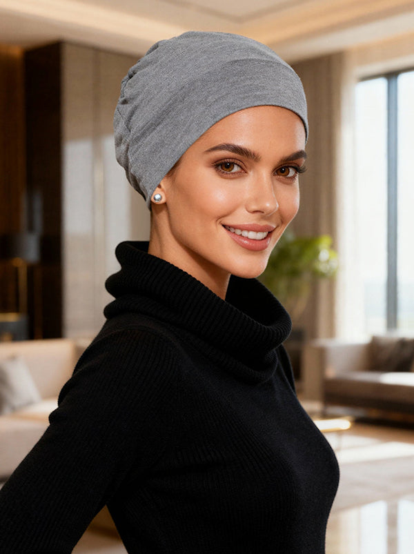CE-CHEMOCAP-HEATHERGRAY#Chemo Cap Buttery Soft in Heather Gray