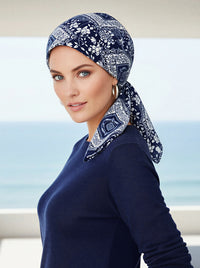 CFS-1154#Chemo Fashion Scarf Navy White Floral