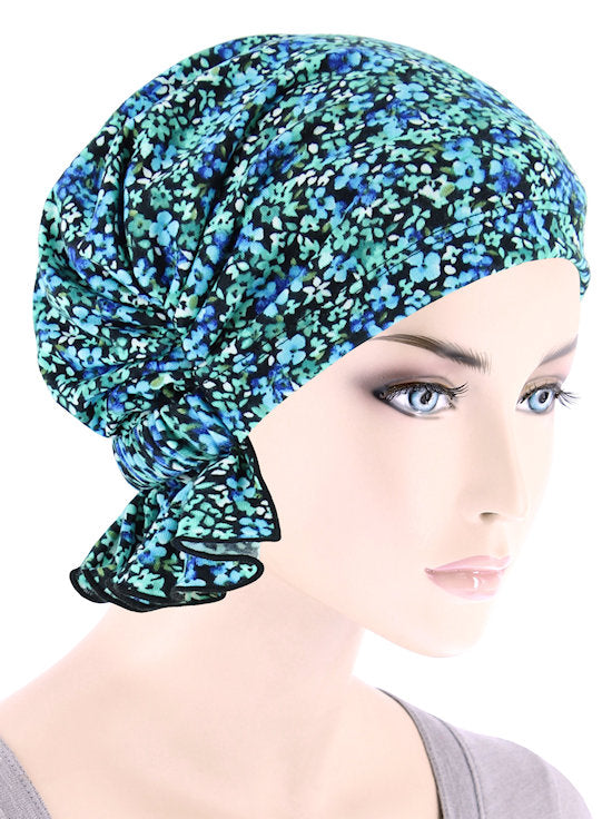 ABBEY-738#The Abbey Cap in Green Blue Petite Floral