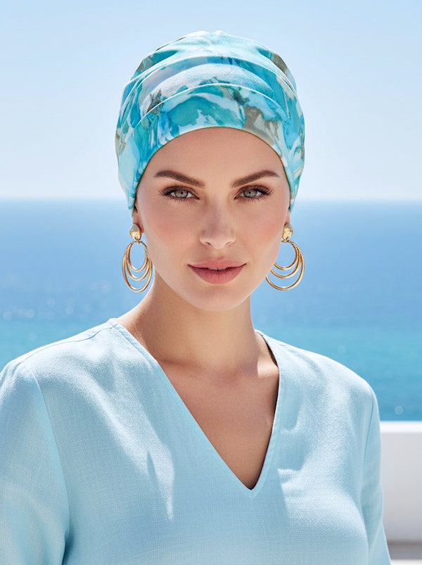 CKC-134#Chemo Cloche Cap in Green Blue Water Floral