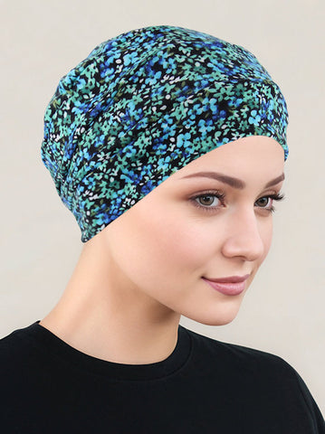 CKC-119#Chemo Cloche Cap in Green Blue Floral