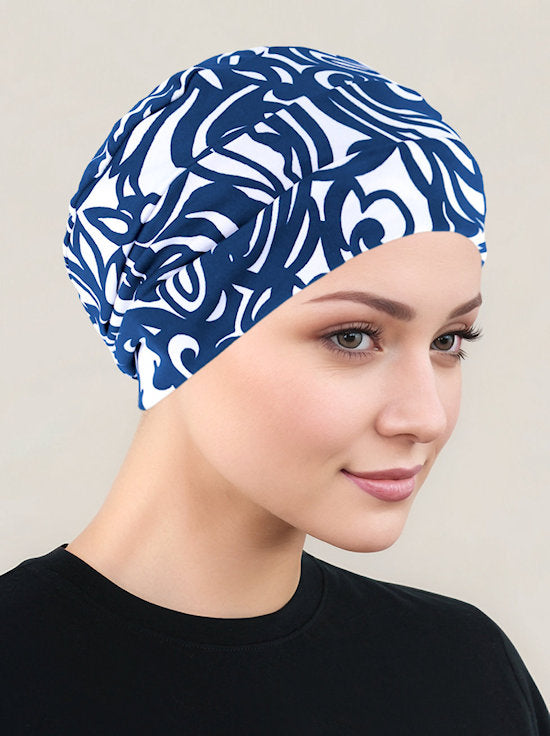 CKC-136#Chemo Cloche Cap in Royal Blue Swirl