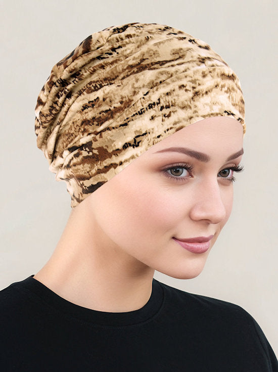CKC-138#Chemo Cloche Cap in Brown Tiger