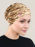 CKC-138PR#Cloche Cap Brown Tiger Pink Ribbon