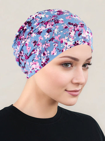 CKC-140#Chemo Cloche Cap in Blue Pink Floral