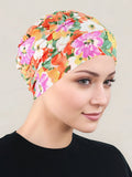 CKC-142#Chemo Cloche Cap in Orange Sage Floral