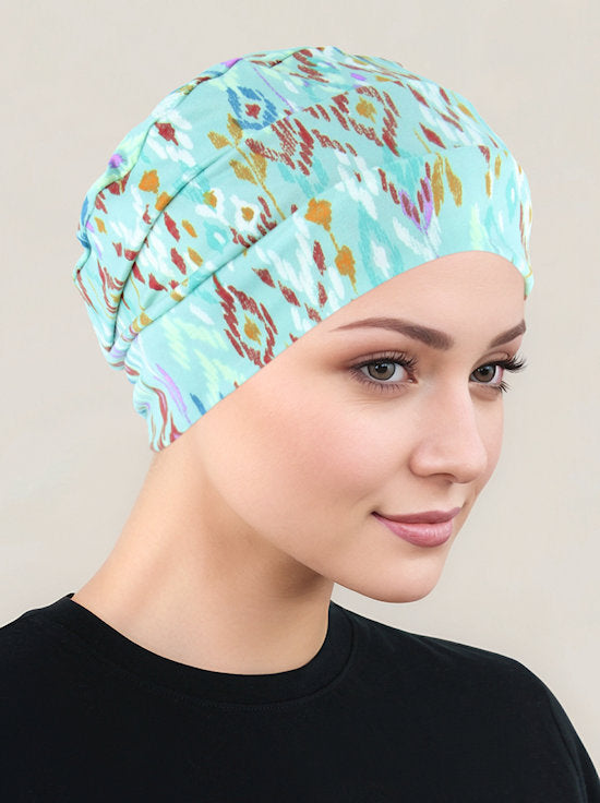 CKC-153#Chemo Cloche Cap in Sage Tribal