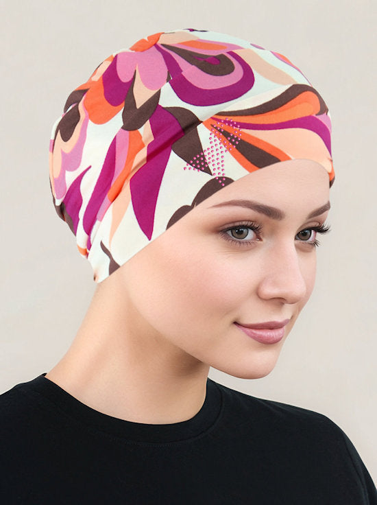 CKC-160PR#Cloche Cap Ivory Magenta Mod Floral Pink Ribbon