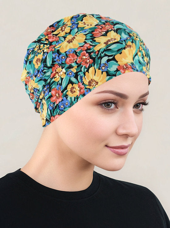 CKC-161#Chemo Cloche Cap in Yellow Green Spring Floral