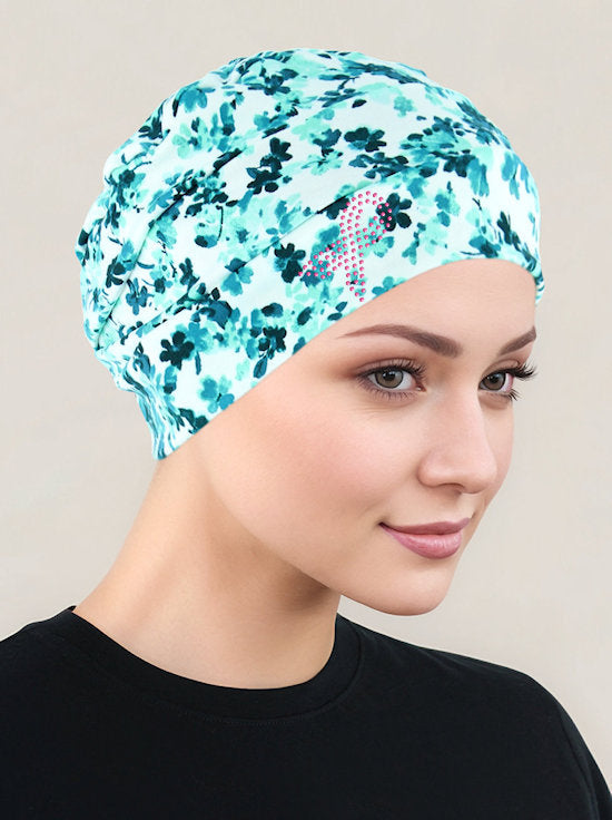CKC-162PR#Cloche Cap Mint Green Floral Pink Ribbon
