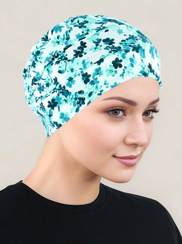 CKC-162#Chemo Cloche Cap in Mint Green Floral