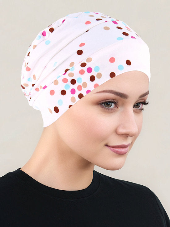 CKC-165#Chemo Cloche Cap in Ivory Ditzy Dot