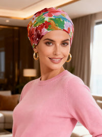 CKC-151#Chemo Cloche Cap in Red Cream Floral