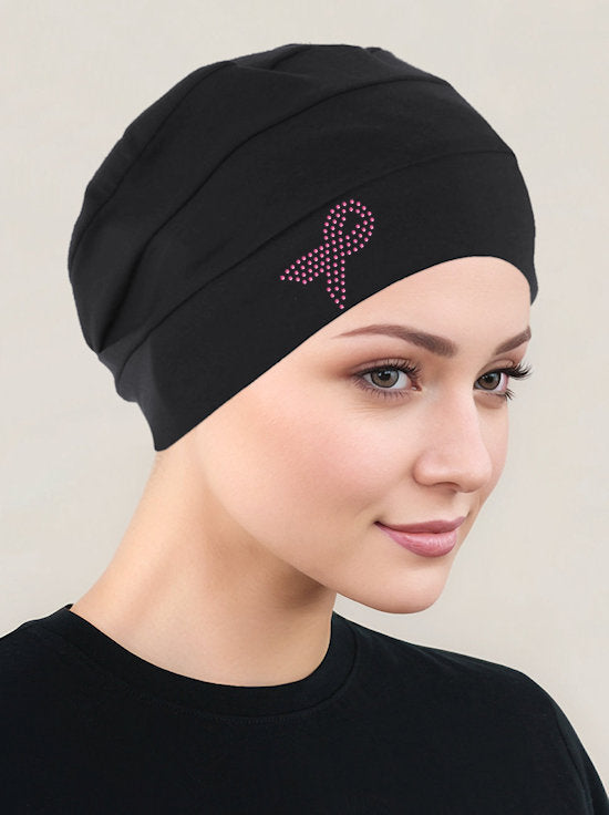 CKC-BLACKPR#Cloche Cap Black Pink Ribbon