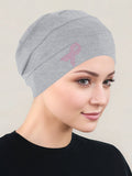 CKC-HEATHERGRAYPR#Cloche Cap Heather Gray Pink Ribbon