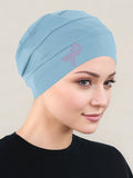 CKC-LTBLUEPR#Cloche Cap Light Blue Pink Ribbon