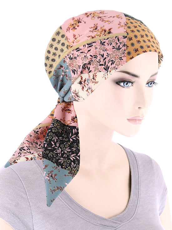 CFS-1167#Chemo Fashion Scarf Pink Floral Patchwork
