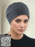 H161-CHARCOAL#Satin Lined Cotton Sleep Cap Charcoal Gray